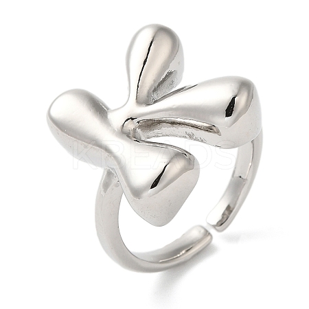 Initials Brass Open Cuff Ring for Women RJEW-N046-02K-P-1