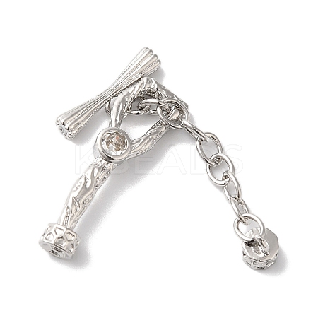 Brass Micro Pave Clear Cubic Zirconia Toggle Clasps KK-G503-03P-1