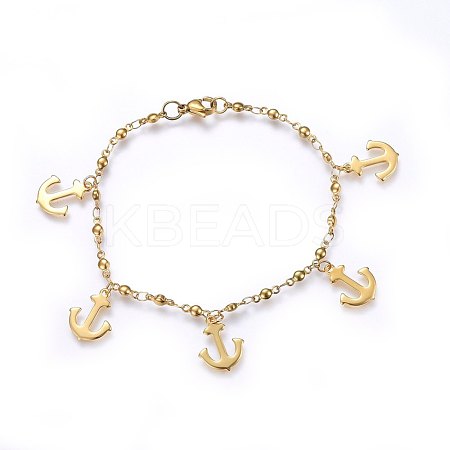 304 Stainless Steel Charm Bracelets BJEW-H579-06G-1
