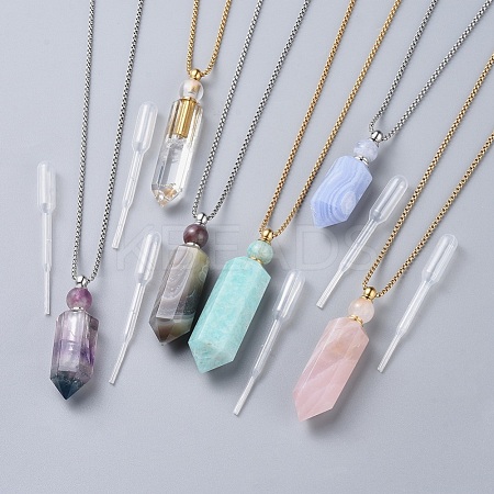 Natural Gemstone Perfume Bottle Pendant Necklaces NJEW-F251-09-1