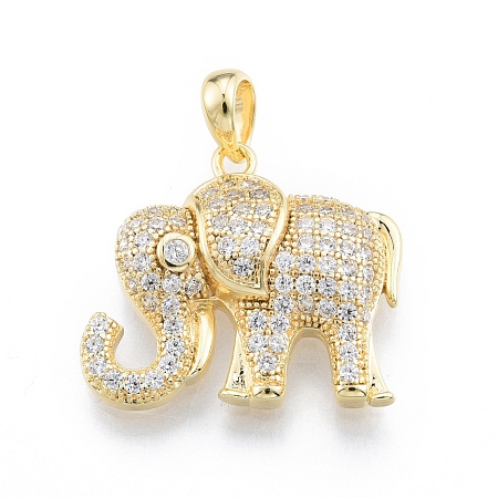 Brass Micro Pave Clear Cubic Zirconia Pendants KK-C006-01A-G-1