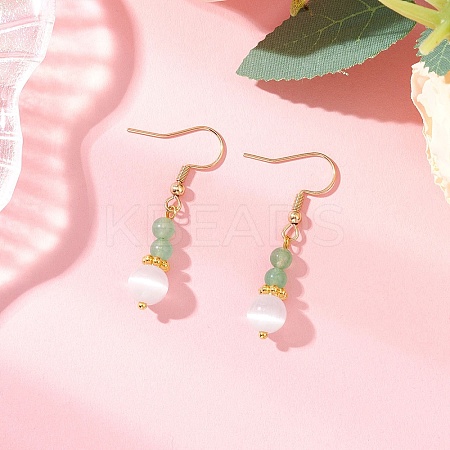 Round Natural Malaysia Jade & Cat Eye Beaded Dangle Earrings EJEW-JE06472-1