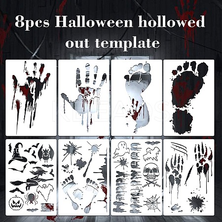 8Pcs Halloween Footproot Handprint PET Painting Stencils DIY-D001-07-1
