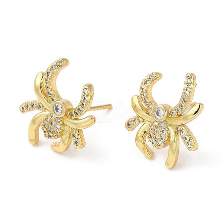 Rack Plating Brass Spider Stud Earrings with Cubic Zirconia EJEW-D061-58G-1