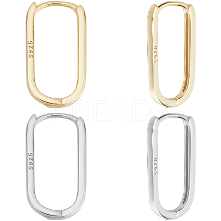 2 Pairs 2 Colors 925 Sterling Silver Oval Hoop Earrings EJEW-BBC0001-75-1