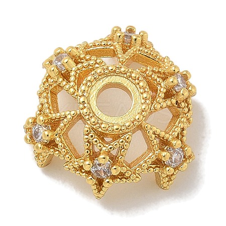 Rack Plating Star Brass Micro Pave Clear Cubic Zirconia Bead Caps KK-L224-028G-1