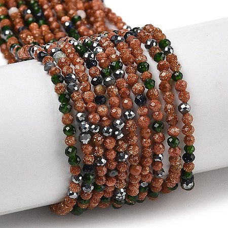 Synthetic Goldstone & Green Goldstone & Blue Goldstone Beads Strands G-RM250104-D5-1