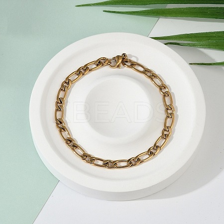 Ion Plating(IP) 304 Stainless Steel Figaro Chain Bracelets BJEW-L637-04A-G-1