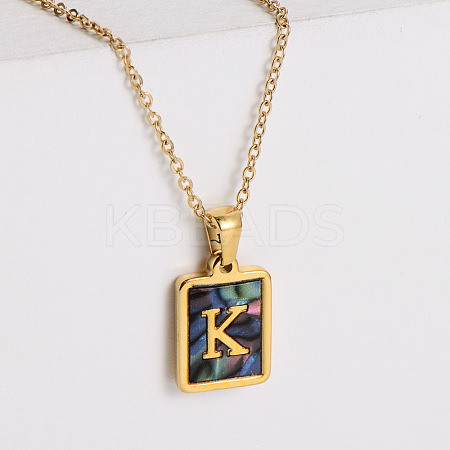 304 Stainless Steel Pave Natural Paua Shell Rectangle Initial Pendant Necklaces for Women FS-WG38E89-11-1