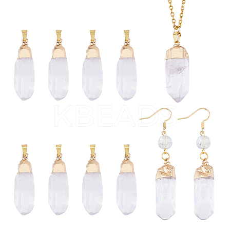 8Pcs Natural Quartz Crystal Double Terminal Pointed Pendants G-BC0001-53G-1