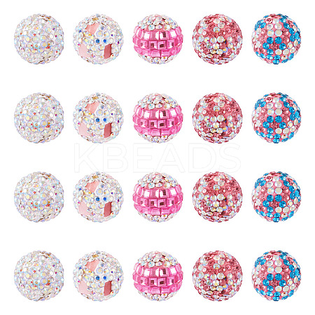 20Pcs 5 Style Polymer Clay Rhinestone Beads CLAY-TA0001-32-1