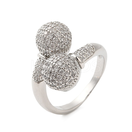 Round Brass Micro Pave Clear Cubic Zirconia Open Cuff Rings for Women RJEW-A046-10P-1