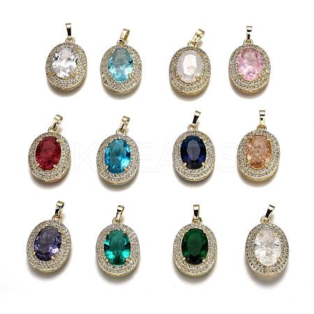 Golden Plated Brass Micro Pave Clear Cubic Zirconia Pendants ZIRC-F123-02-1
