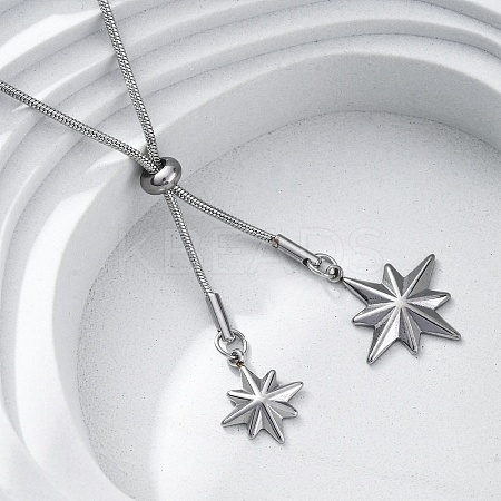 304 Stainless Steel Star Lariat Slider Necklaces NJEW-R026-14P-1