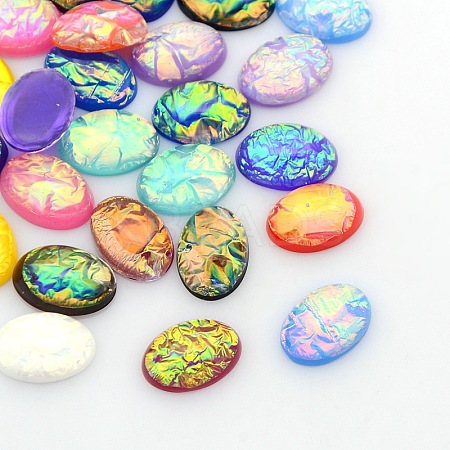 Oval Resin Imitate Opal Cabochons X-CRES-L006-M-1