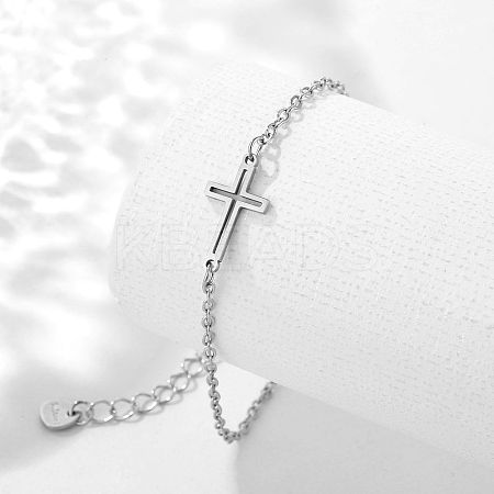 Stainless Steel Cross Link Bracelet with Cable Chains WG69072-01-1