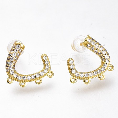 Brass Micro Pave Clear Cubic Zirconia Stud Earring Findings ZIRC-I049-27G-1