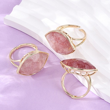 Horse Eye Natural Strawberry Quartz Cuff Rings RJEW-M076-04G-04-1