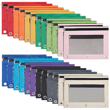 CutHollow 24Pcs 12 Colors Rectangle Oxford Cloth 3-Ring Pen Pencil Zipper Bags ABAG-CL0001-13-1