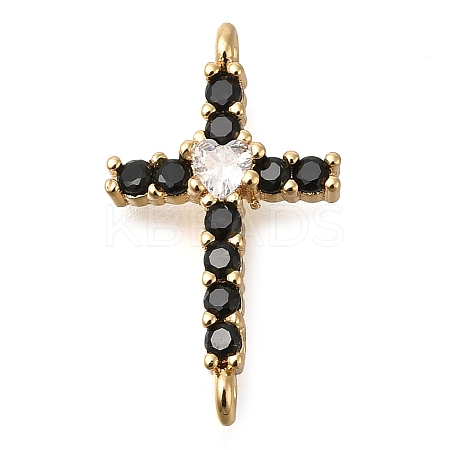 Brass Pave Black & Clear Cubic Zirconia Connector Charms KK-M101-02B-G-1