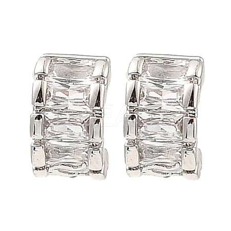 Brass Pave Clear Cubic Zirconia Curved Rectangle Stud Earrings EJEW-G362-10P-1
