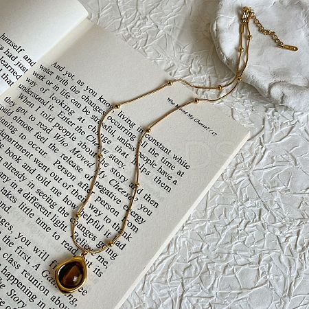 304 Stainless Steel Pave Natural Tiger Eye Pendant Necklaces FS-WG29919-01-1