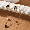 Ion Plating(IP) 304 Stainless Steel Black Enamel Flower Pendant Necklaces for Women NJEW-M078-09G-3