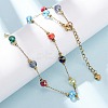 304 Stainless Steel with Faceted Round Glass Bead Cable Chain Necklaces for Women NJEW-G190-02G-1