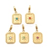 Rectangle with Star 304 Stainless Steel Rhinestone Pendant Decorations STAS-M092-05G-1