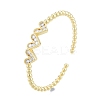 Cubic Zirconia Triple Heart Open Cuff Bangle BJEW-G651-09G-04-3