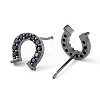 Black Cubic Zirconia Horse Shoes Stud Earrings EJEW-L234-081B-2