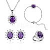 Cubic Zirconia Oval Pendant Necklace & Link Bracelet & Cuff Ring & Stud Earrings SJEW-SZC0001-01E-1