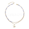 Synthetic Blue Lace Agate Heishi Beads and Rice Natural Pearl Beaded Double Layer 304 Stainless Steel Starfish Pendant Necklaces NJEW-JN05847-01-4