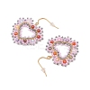 Heart Glass Seed Beaded and  Cubic Zirconia Dangle Earrings STAS-U017-03G-04-2