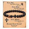 Cross Natural Tiger Eye & Frosted Black Obsidian Round Beads Stretch Bracelets for Men Women WG92FBF-04-1