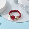 Glass Round Ball Braided Bead Style Finger Ring RJEW-JR00600-03-2