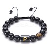 Natural Black Agate & Tiger Eye Round Beaded Adjustable Bracelets HL8029-16-1