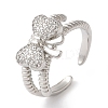 Bowknot Brass Micro Pave Clear Cubic Zirconia Open Cuff Rings for Women LS-RJEW-C098-01P-1