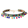 Cloth Embroidery Band with Colorful Wool Pom Pom Ball Tassel Choker Necklaces for Women FS-WG50431-01-4