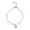 4Pcs 4 Styles Alloy Enamel Shell Shape Charm White Round Shell Pearl & Natural Rose Quartz & Flower Amazonite & Dyed Aquamarine & Amethyst Chip Beaded Anklets AJEW-AN00734-4