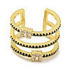 Rectangle Rack Plating Brass Micro Pave Cubic Zirconia Wide Cuff Rings for Women RJEW-F162-15G-2