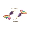 Rainbow Alloy Enamel & Natural Amethyst Dangle Earrings for Women EJEW-JE05923-4