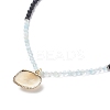 Natural Aquamarine & Lava Rock Beaded Necklace with Brass Charm NJEW-JN03997-4