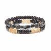 2Pcs 2 Style Coconut & Natural Larvikite & Watermelon Stone Glass Stretch Bracelets Set BJEW-JB07832-1