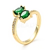 Green Cubic Zirconia Teardrop Open Cuff Ring KK-D080-02G-3