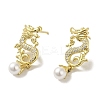 Rack Plating Brass Micro Pave Clear Cubic Zirconia Dragon Hold Glass Pearl Ball Stud Earrings for Women EJEW-P280-26G-2