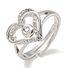Heart with Letter Rack Plating Brass Micro Pave Clear Cubic Zirconia Adjustable Rings for Women RJEW-I105-01P-O-1