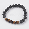 Natural Lava Rock and Natural Tiger Eye Beads Stretch Bracelets BJEW-E326-10K-1