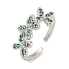 Flower Rack Plating Brass Micro Pave Cubic Zirconia Open Cuff Rings for Women RJEW-N047-01P-05-RS-1