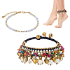2Pcs 2 Styles Bohemian Gemstone Disc Heishi Beaded Anklets and Dyed Synthetic Turquoise Elephant Tassel Anklets for Women AJEW-PH0007-45A-1